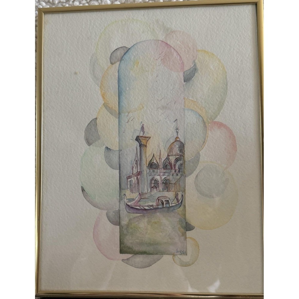 Original Mid Century Venice Watercolor Painting Signed Framed 13x10 Pastel
